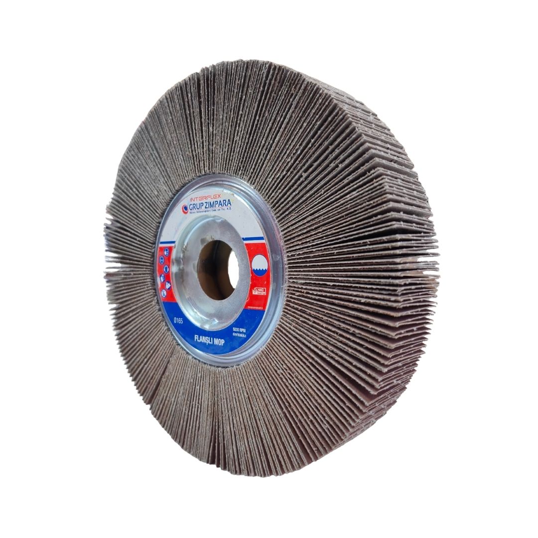 Flanşlı İnce Bileme Mop Zımpara 165x30x25 mm 1 Flanşlı ince bileme mop zımpara 165x30x25 mm açılı ürün görseli